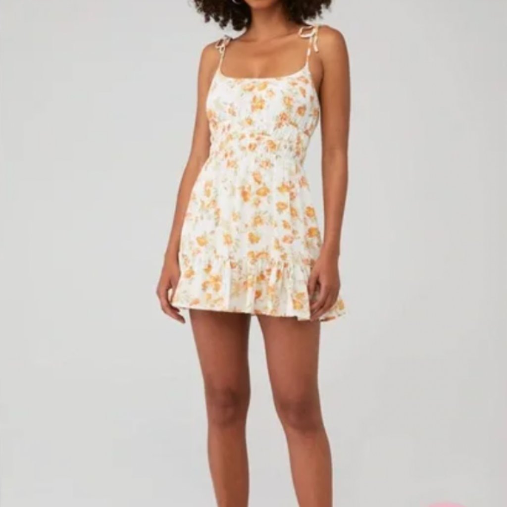 Floral Mini Dress With Tie Spaghetti Straps
